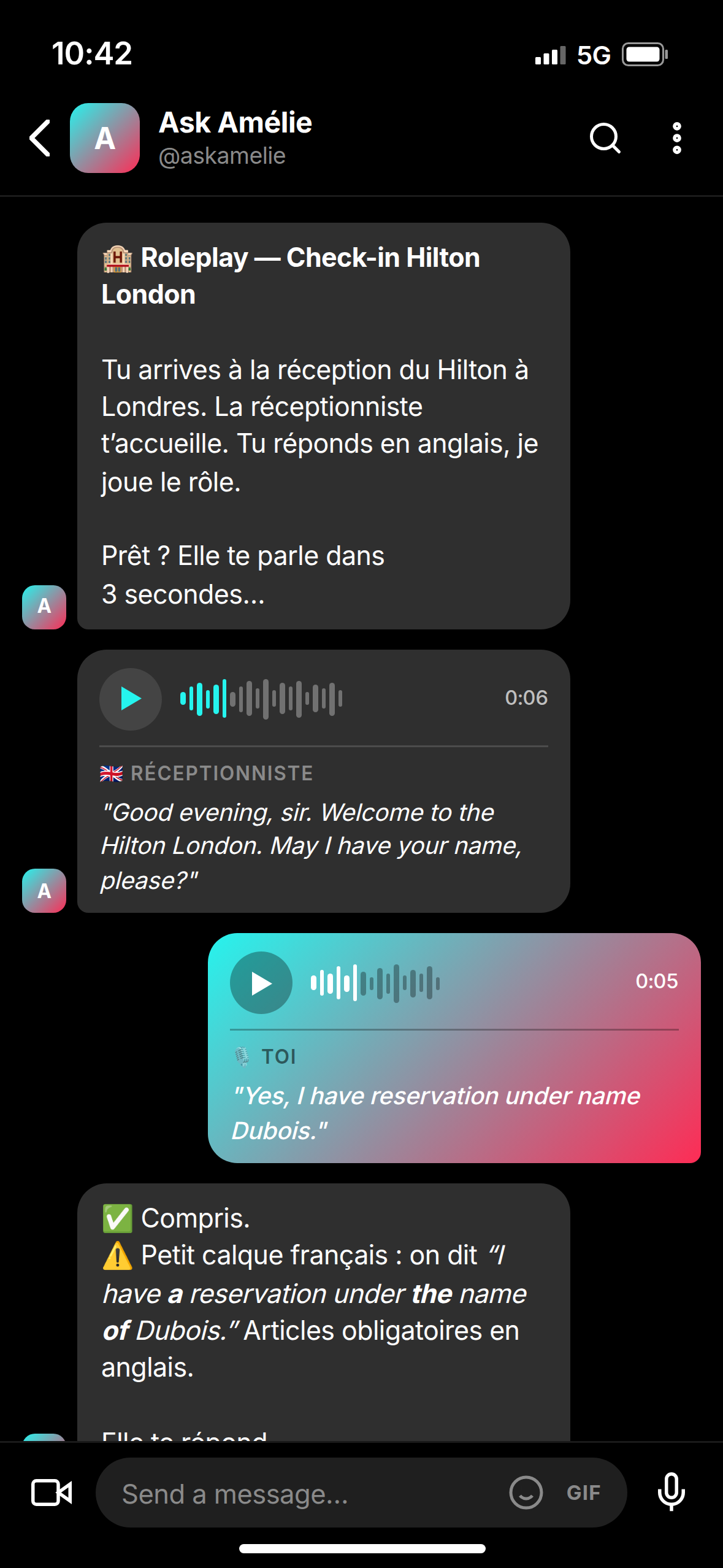 Ask Amélie dans TikTok DM